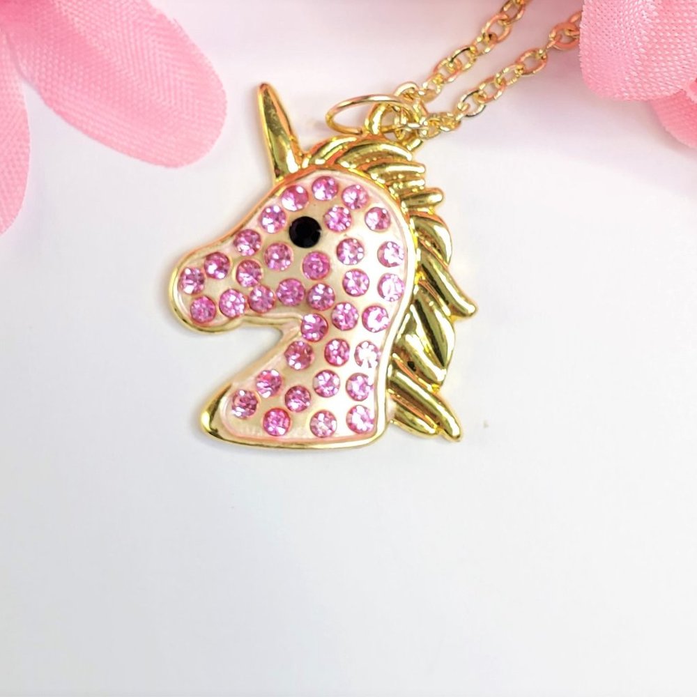 Pink Pave Crystal Unicorn Necklace